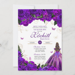 Convites Quinceañera, Floral e Borboleta Rosa púrpura