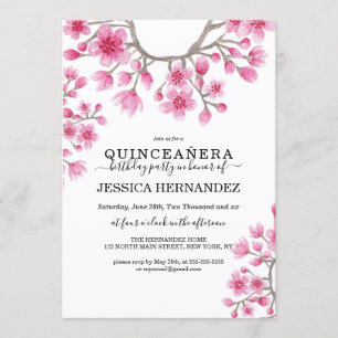 Convites Quinceañera Floral Elegante de Cereja