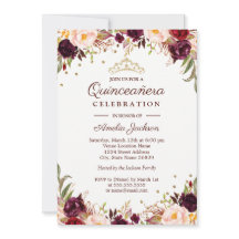 Quinceanera Floral Elegante Dourada Burgundy