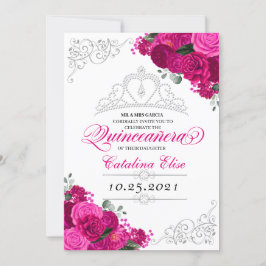 Convites Quinceanera Floral Elegante Fuchsia Rosa