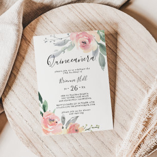 Convites Quinceañera Floral Elegante Rosa