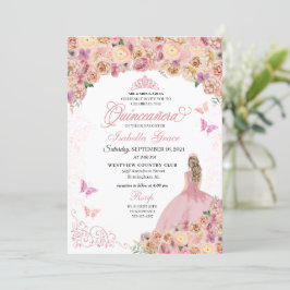Convites Quinceanera Floral Elegante Rosa Pêssego
