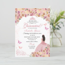 Convites Quinceanera Floral Elegante Rosa Pêssego