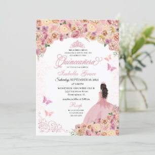 Convites Quinceanera Floral Elegante Rosa Pêssego