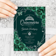 Quinceanera Floral Emerald Green Silver