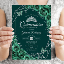 Quinceanera Floral Esmeralda Verde Prata