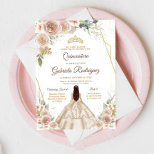 Quinceanera Floral Gold Invitation