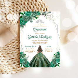 Convites Quinceanera Floral Green Silver Invitation