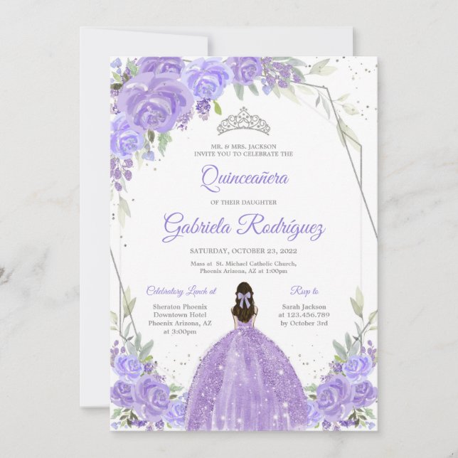 Convites Quinceanera Floral Invitation (Frente)