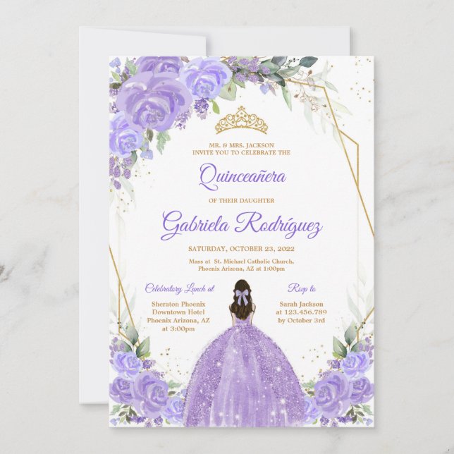 Convites Quinceanera Floral Invitation (Frente)