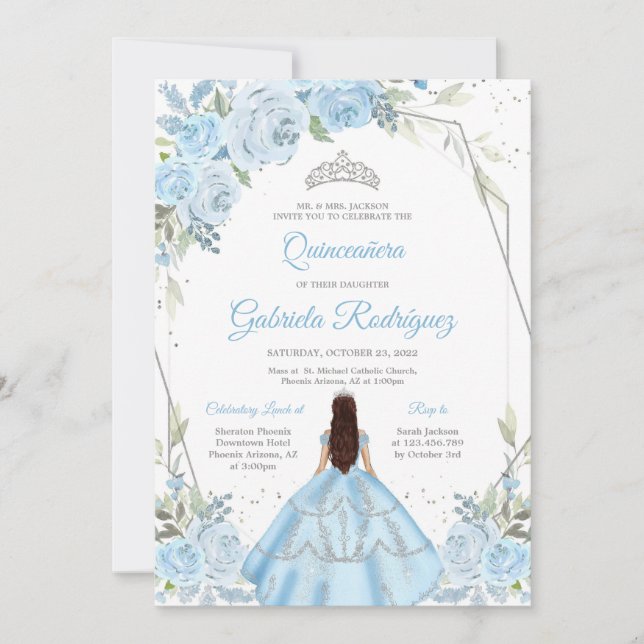 Convites Quinceanera Floral Invitation (Frente)