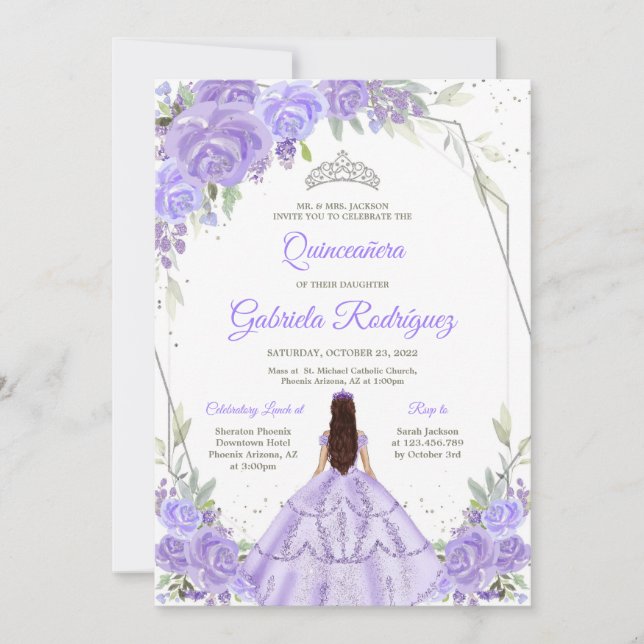 Convites Quinceanera Floral Invitation (Frente)