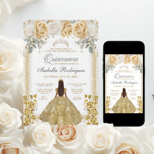 Convites Quinceanera Floral Luxe Arco Dourado Aniversário