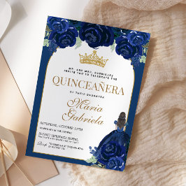 Convites Quinceanera Floral Marinho Azul Dourado Mis Quince