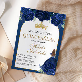 Convites Quinceanera Floral Marinho Azul Dourado Mis Quince