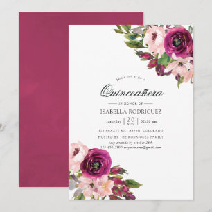 Convites Quinceañera Floral Marsala e Aquarela em Bege