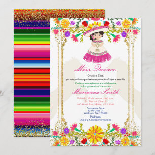 Convites Quinceañera Floral Mexicana Colorida Rosa