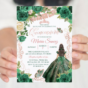 Convites Quinceañera Floral Mexicana rosa Dourada Hunter Ve