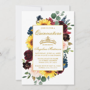 Convites Quinceanera Floral Mistura Elegante Dourada