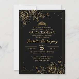 Convites Quinceañera Floral Ouro Preto