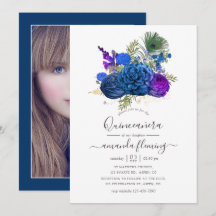 Quinceañera Floral Peacock Vintage Azul Marinho e 