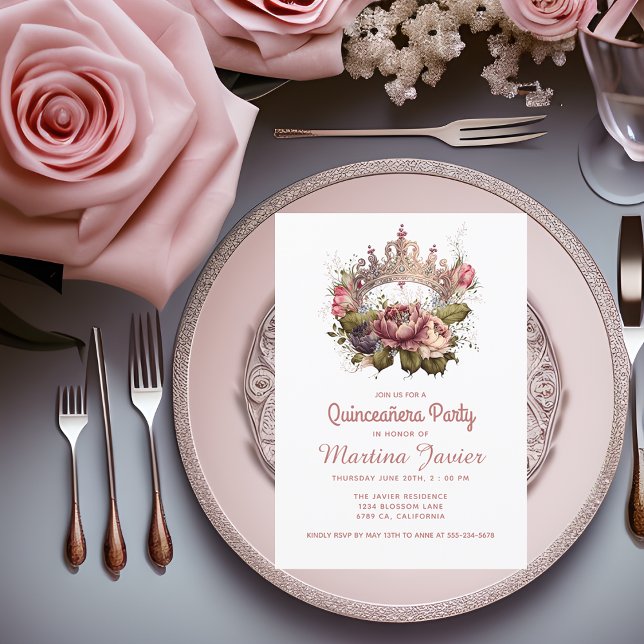 Convites Quinceañera Floral Pincesa 15 Coroa Aniversário (Criador carregado)
