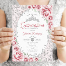 Quinceanera Floral Prata Rosa