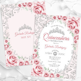 Convites Quinceanera Floral Prata Rosa