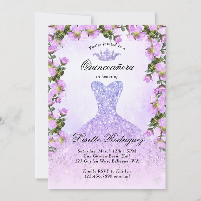 Convites Quinceanera Floral Puro-Claro (Frente)