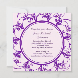 Convites Quinceanera Floral rico Invite (roxo)