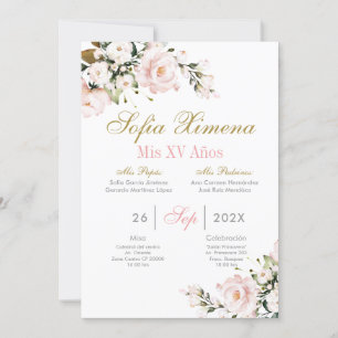 Convites Quinceanera Floral Rosa