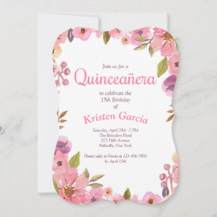 Convites Quinceañera Floral Rosa