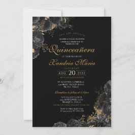 Convites Quinceanera Floral Rosa Dourada Elegante