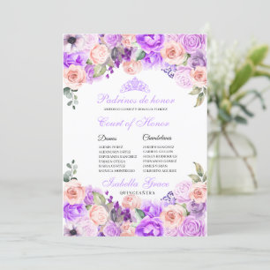 Convites Quinceanera Floral Rosa e Púrpura Tribunal de Hon