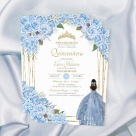 Convites Quinceanera Floral Rosa Elegante Azul Claro