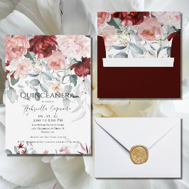 Convites Quinceañera Floral Rosa Esmagada