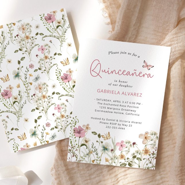 Convites Quinceañera Floral Rosa Esmagada (Criador carregado)