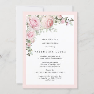 Convites Quinceanera Floral Rosa Esmagadora