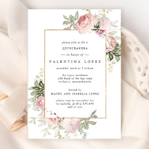 Convites Quinceanera Floral Rosa Esmagadora