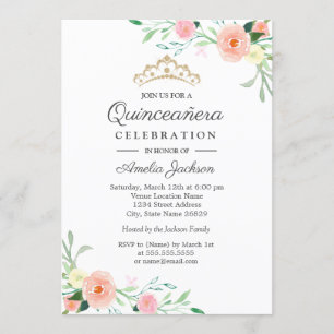 Convites Quinceanera Floral Rosa Pêssego Selvagem