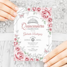 Quinceanera Floral Rosa Prata
