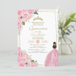 Convites Quinceanera Floral Rosa Quince Elegante