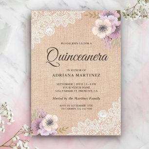 Convites Quinceanera Floral Rosa Rústica Rústica
