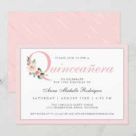 Convites Quinceanera Floral Rosa Simples, Aniversário