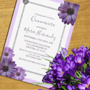 Convites Quinceanera Floral Roxo