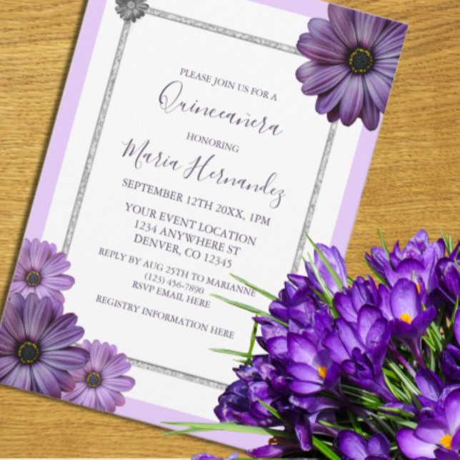 Convites Quinceanera Floral Roxo (Criador carregado)