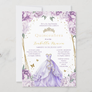 Convites Quinceañera Floral Roxo em Espanhol