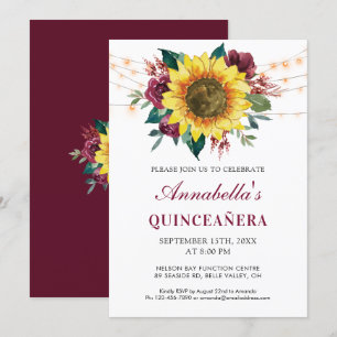 Convites Quinceanera Floral Sunflower Lights