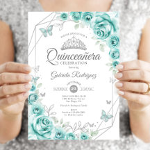 Quinceanera Floral Turquesa Prata