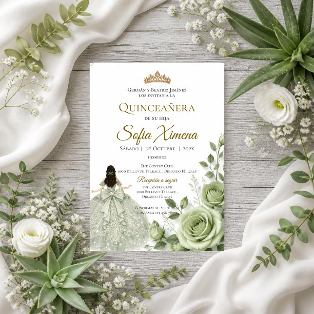 Convites Quinceañera floral verde (Criador carregado)